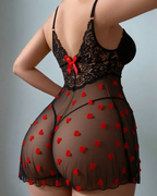 Sexy Sheer Lace Mesh Nightdress with Heart Accent
