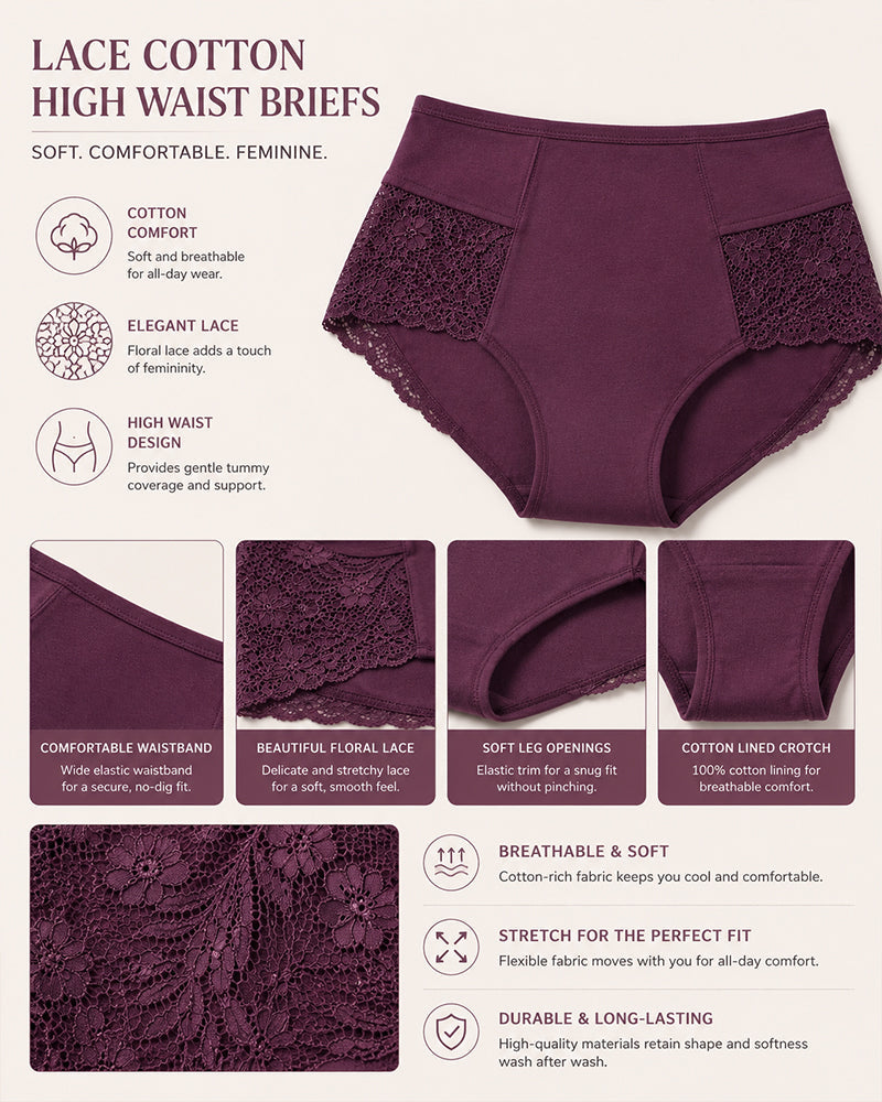 Multiple-Pack Sexy Cotton Lace Patchwork Briefs