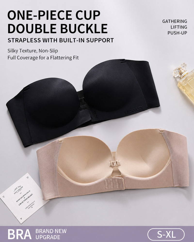 Double Front Closure Strapless Seamless Wire-free Push-up Bra