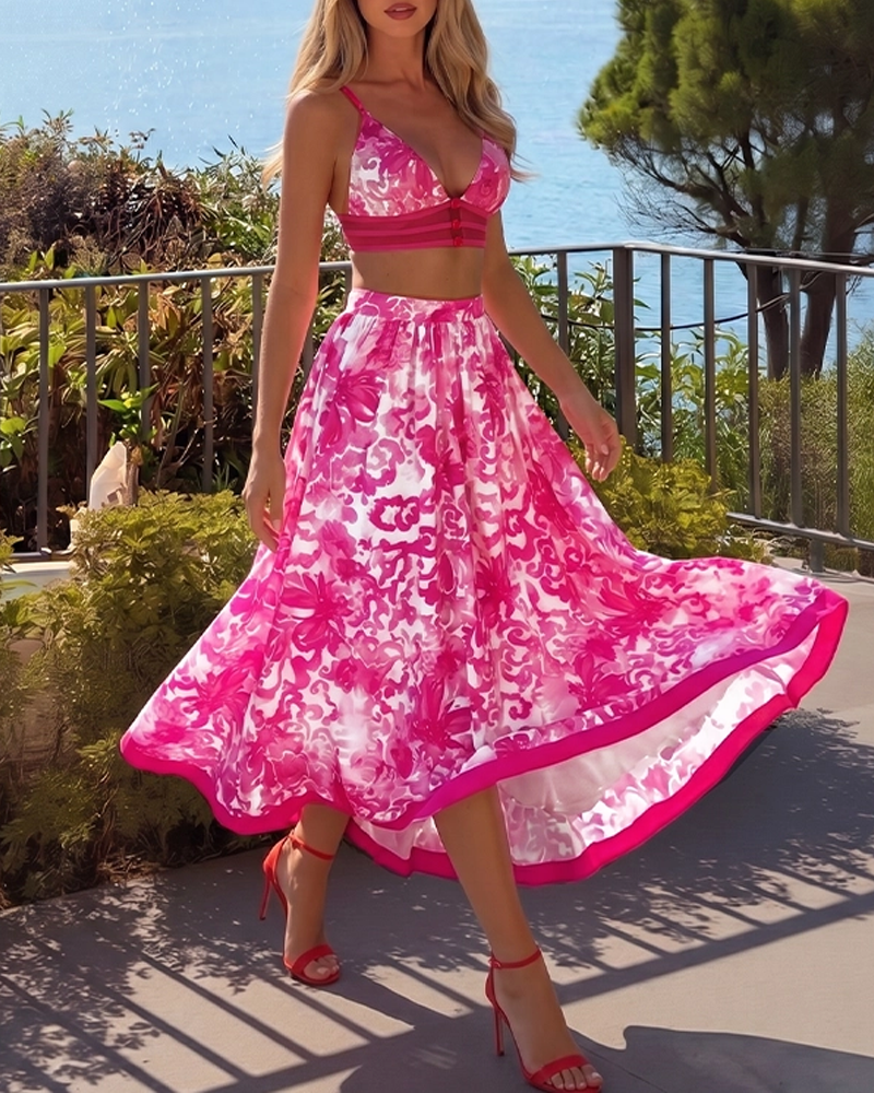 Sexy Cut-Out Floral Print Swimsuit Set