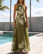 Green & White Halter Neck Swimsuit Set