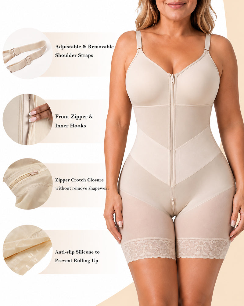 Women Tummy Control V-shaped Elastic Band with Zipper Closure Shapewear