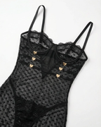 Sexy Shapewear Lace Sheer Metal Heart Detail Chemise
