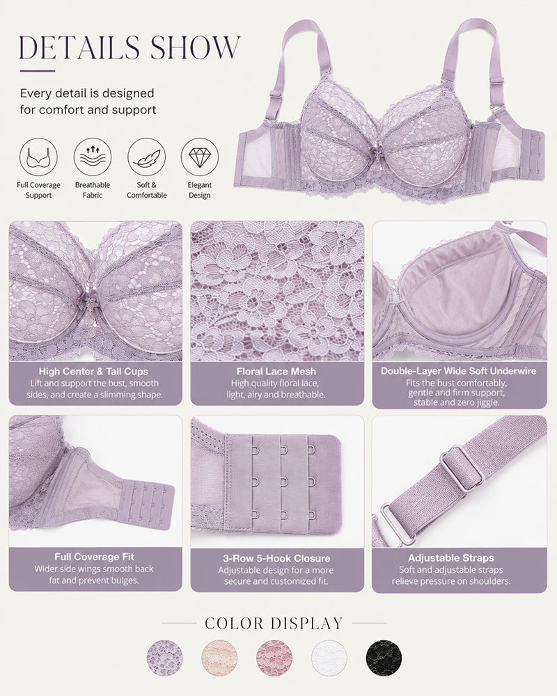 Plus Size Floral Lace Full Cup Bra