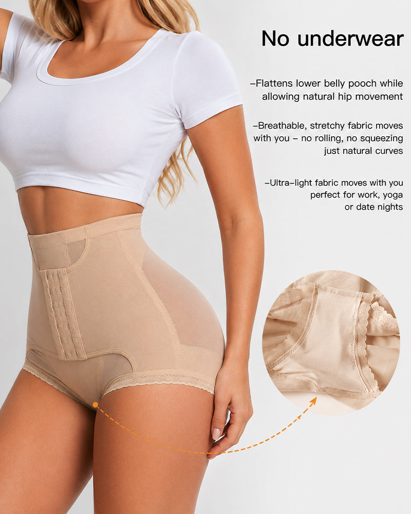 High Waist Hook-eye Tummy Control Mesh Seamless Shaping Panties