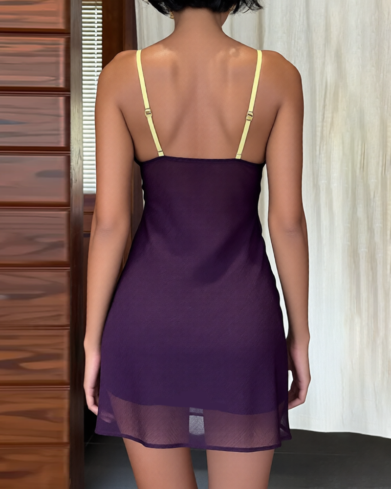 Sexy Lace Mesh Patchwork Contrast Color Babydoll Nightgowns