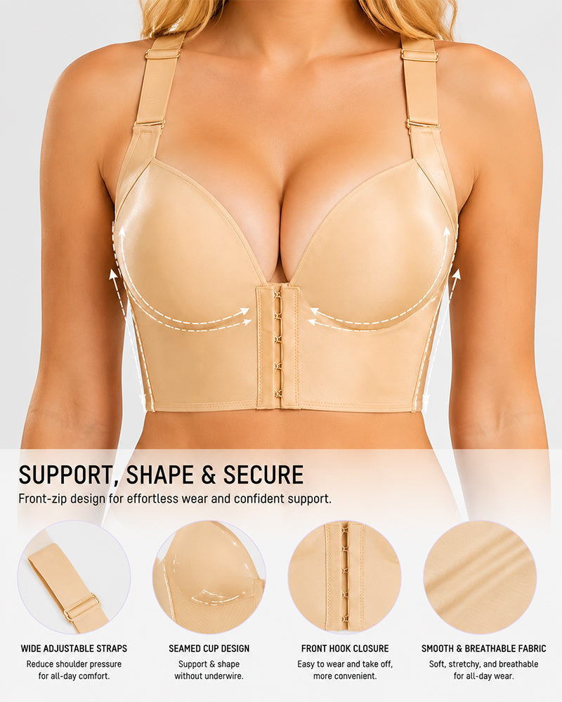 Front Closure Wide Straps Cup Full Coverage Push Up Bra