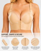 Front Closure Wide Straps Cup Full Coverage Push Up Bra