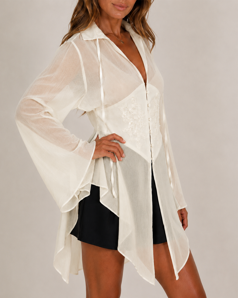 Casual Sheer Chiffon Corset Shirt