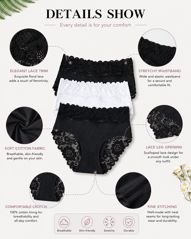 5-Pack Sexy Floral Lace High Elasticity Breathable Briefs