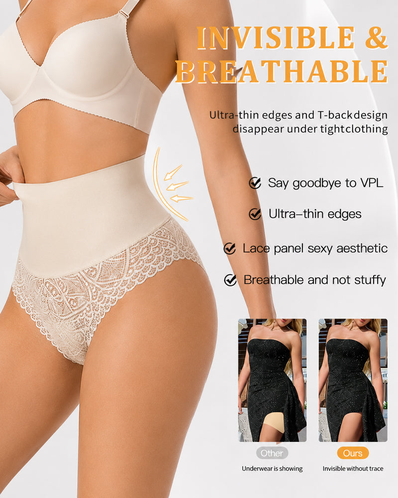 2-Pack High Waist Elastic Tummy Control Lace Hip Lift Shaping Thongs