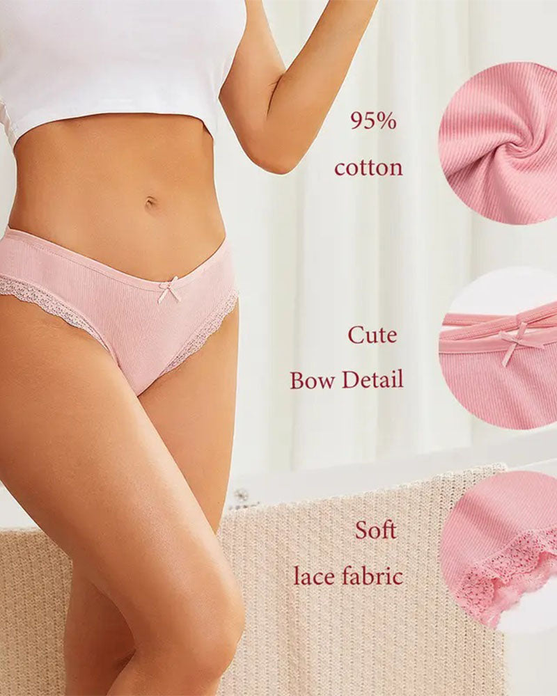 Women's Underwear Threaded Cotton Underwear Cute Bow Low Waist Bikini Lace Panties For Women