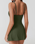 Women's Tummy-Control Square Neck Solid Color One-Piece Swimsuit