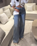 Women's Rhinestone High-Rise Washed Straight Jeans