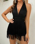 Women's Vacation Sexy Deep V-Neck Backless Tassel Jumpsuit Shorts