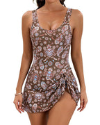 Women's Beach Vacation Belly-Controlled Skirt-Style Printed One-Piece Swimsuit