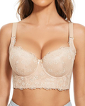 Women Lace Wide Back Underwired Longline Corset Push Up Bras