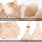 Women Lace Wide Back Underwired Longline Corset Push Up Bras