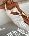 Women's Solid Beach Vacation Sexy Halter Bikini and One Shoulder Cover-up Set