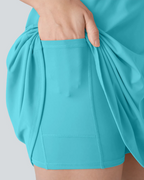 Women's Solid Color Sleeveless Casual Sports Dress with Pocket Shorts