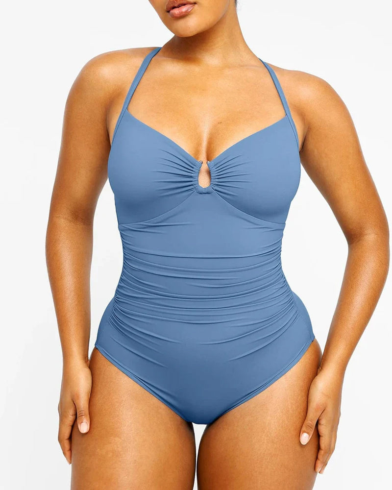 Women's Beach Vacation Solid Color U-Ring Cut Out Shaping Shape One-piece Swimsuit