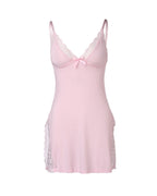 Women's Sexy Lace Side Slit Modal Suspender Nightdress