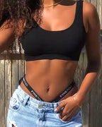 Women's Cotton High Waist Sexy Letter Printed Cross Sports Belt Thong