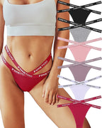 Women's Cotton High Waist Sexy Letter Printed Cross Sports Belt Thong