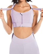 Women's Zipper Front High-Strength Support Adjustable Straps Cross Back Short Fitness Sports Bra