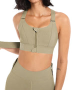 Women's Zipper Front High-Strength Support Adjustable Straps Cross Back Short Fitness Sports Bra