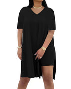 Women's V-Neck Short-Sleeved Loose Top and Tight Cycling Shorts Casual Sports Suit