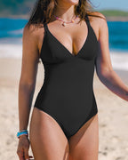 Deep V Low-Cut Slimming and Shaping Lace-Up Back Tummy-Control Adjustable Shoulder Straps One-Piece Swimsuit