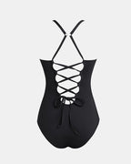 Deep V Low-Cut Slimming and Shaping Lace-Up Back Tummy-Control Adjustable Shoulder Straps One-Piece Swimsuit