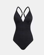 Deep V Low-Cut Slimming and Shaping Lace-Up Back Tummy-Control Adjustable Shoulder Straps One-Piece Swimsuit
