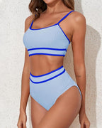Women's Ribbed Colorblock High Waist Bikini Set