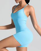 Women's Solid Color Cross Backless Adjustable Straps Sleeveless Bodycon Yoga Sports Bodysuit