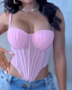 Sexy Fishbone Adjustable Shoulder Strap Tube Top Mesh Irregular Top