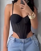 Sexy Fishbone Adjustable Shoulder Strap Tube Top Mesh Irregular Top