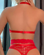 Sexy Lace With Diamond Chain and Heart-Shaped Decorative Buckle Pajama