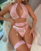 Sexy Lace With Diamond Chain and Heart-Shaped Decorative Buckle Pajama