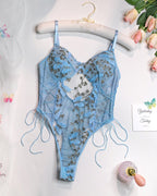 Women's Sexy Mesh Butterfly Embroidery Open Back Bodysuit