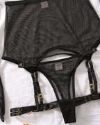 Sexy Metal Chain Suspender Heart Wire Ring Mesh See-through Pajama Set