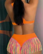 Women's Solid Fringe Hem Bikini Swimsuit