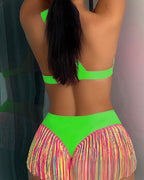 Women's Solid Fringe Hem Bikini Swimsuit