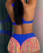 Women's Solid Fringe Hem Bikini Swimsuit