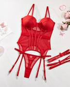 Sexy Mesh Breathable Body Shaping Split Steel Ring Gathered With Leg Ring Suit