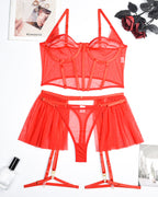 Sexy Mesh See-Through Pajamas Three-Piece Set