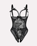 Sexy Flower Lace Mesh Stitching Chest Hollow Open Crotch One-Piece Pajamas