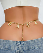 Sexy Gold Rhinestone Letter Chain Thongs