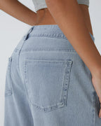Asymmetric Low-Rise Zipper Pocket Loose Wide-Leg Washed Jeans